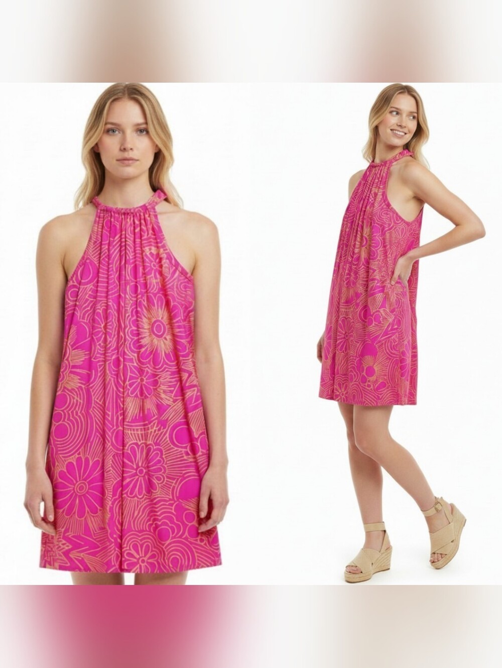 Trina Turk medium Juju halter dress fuchsia pink sleeveless stretch summer boho